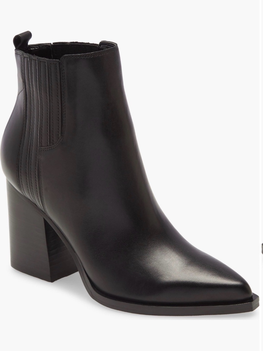 Marc Fisher Black Leather Pointed Toe Block Heel Ankle Booties